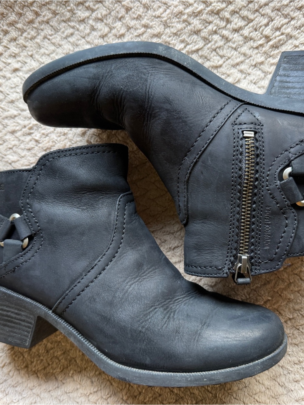 Teva Black Leather Ankle Booties with Side Zip